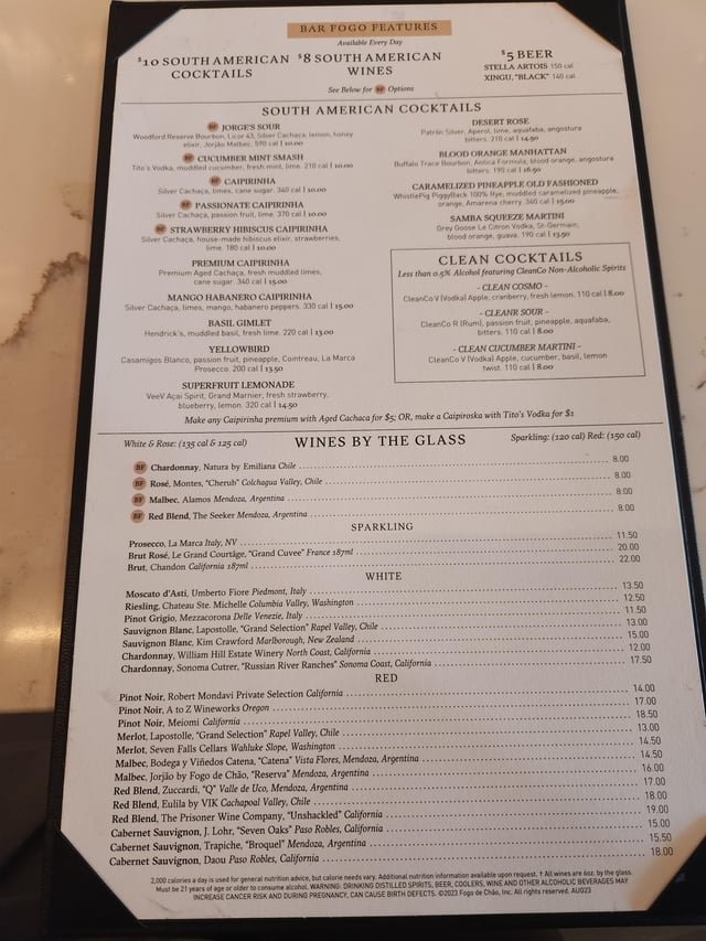 Fogo De Chao Menu